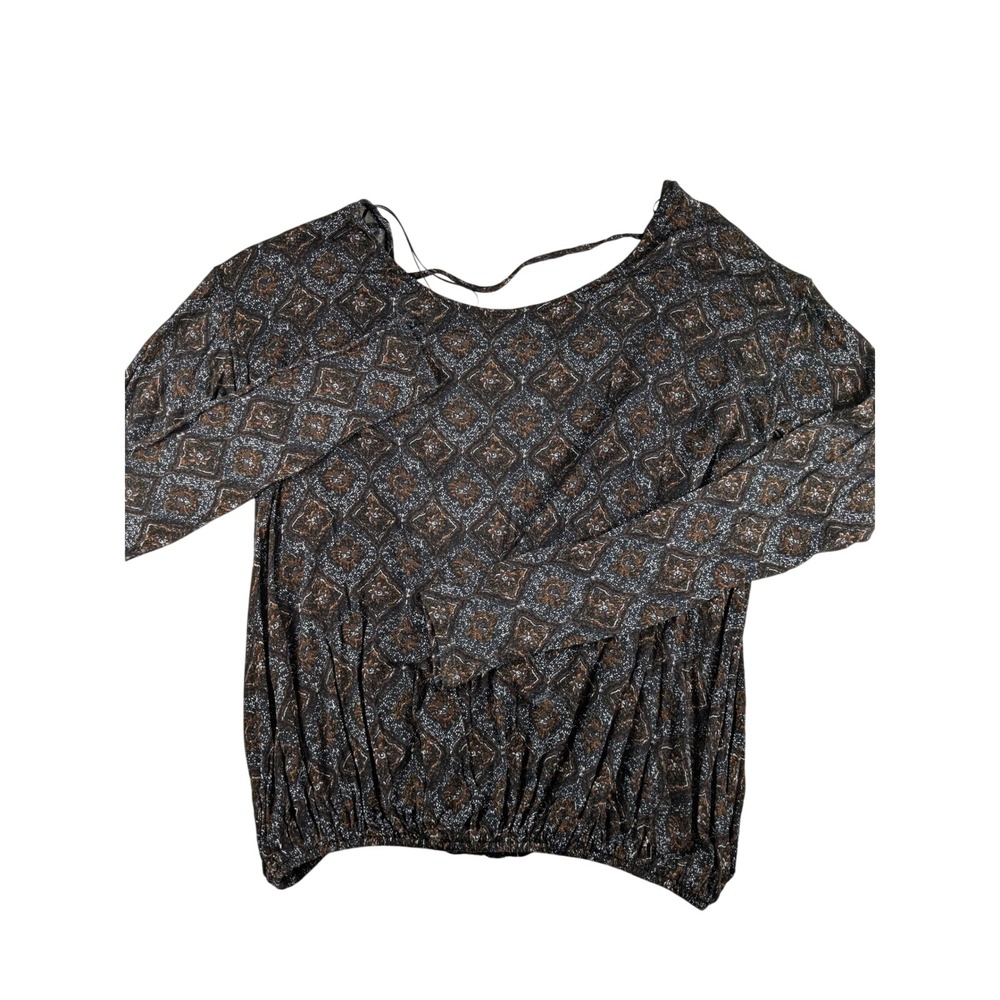 Free People XS Blouse Open Back Twist Front Diamond Pattern Casual Boho Top